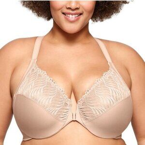 Glamorise Bra Front-Closure T-Back Wonderwire Tan Size 40DD